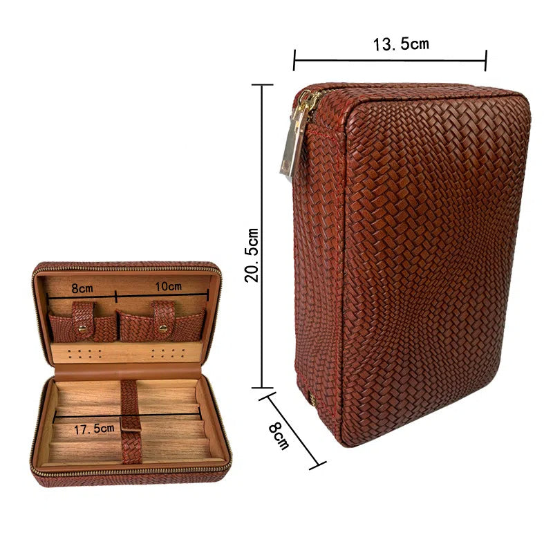 Carved version cigar box portable cedar wood cigar moisturizing box cowhide cigar box storage box Gaoxiba - 2bazar4