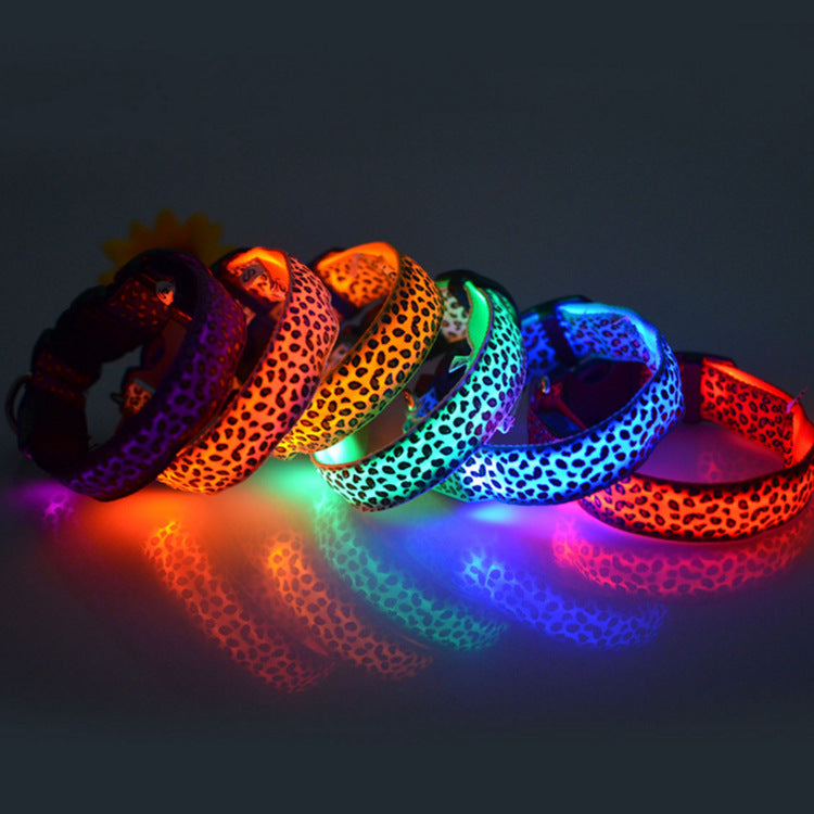 Leopard Collar LED Light-Emitting Dog Belt Light-Emitting Collar Dog Collar Dog Chain Small And Large Pet Supplies - 2bazar4
