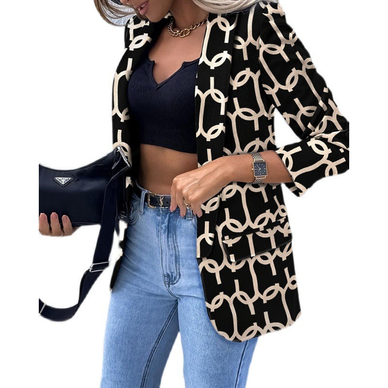 Long sleeved fashionable and sexy printed suit jacket - 2bazar4