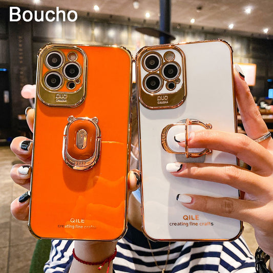 Boucho Luxury electroplating phone case for iphone 12 Pro MAX 11 Pro XS XR X SE 6 6s 7 8 plus 12Mini Phone Holder Ring Grip Case - 2bazar4
