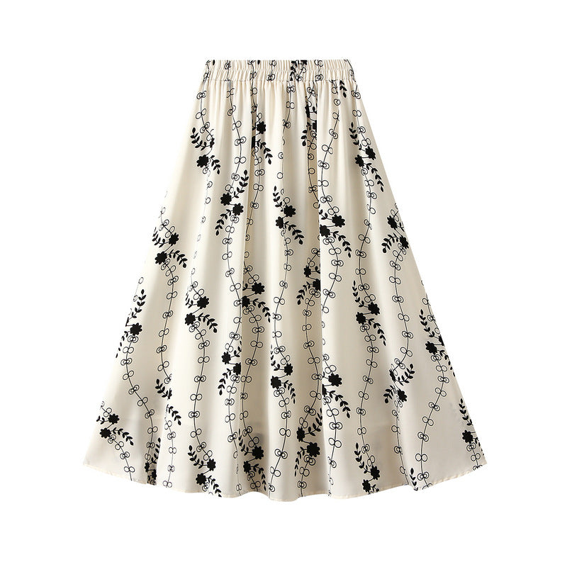 Summer Printed A-Line Skirt All-Match High Waist Skirt Women's Design Sense Midi Skirt - 2bazar4