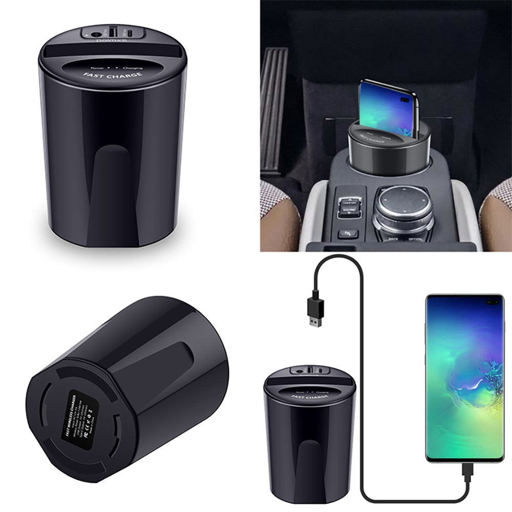10W Car Wireless Charger Cup with USB Output - 2bazar4