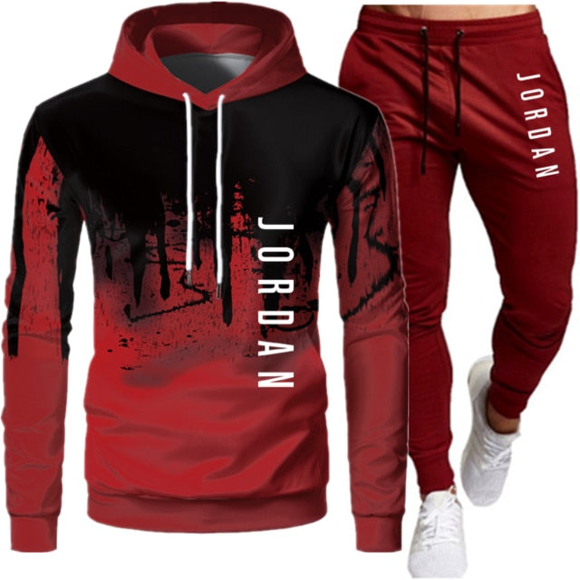 Sets Tracksuit Men Autumn Winter Hooded Sweatshirt Drawstring Outfit Sportswear Two Piece Set - 2bazar4
