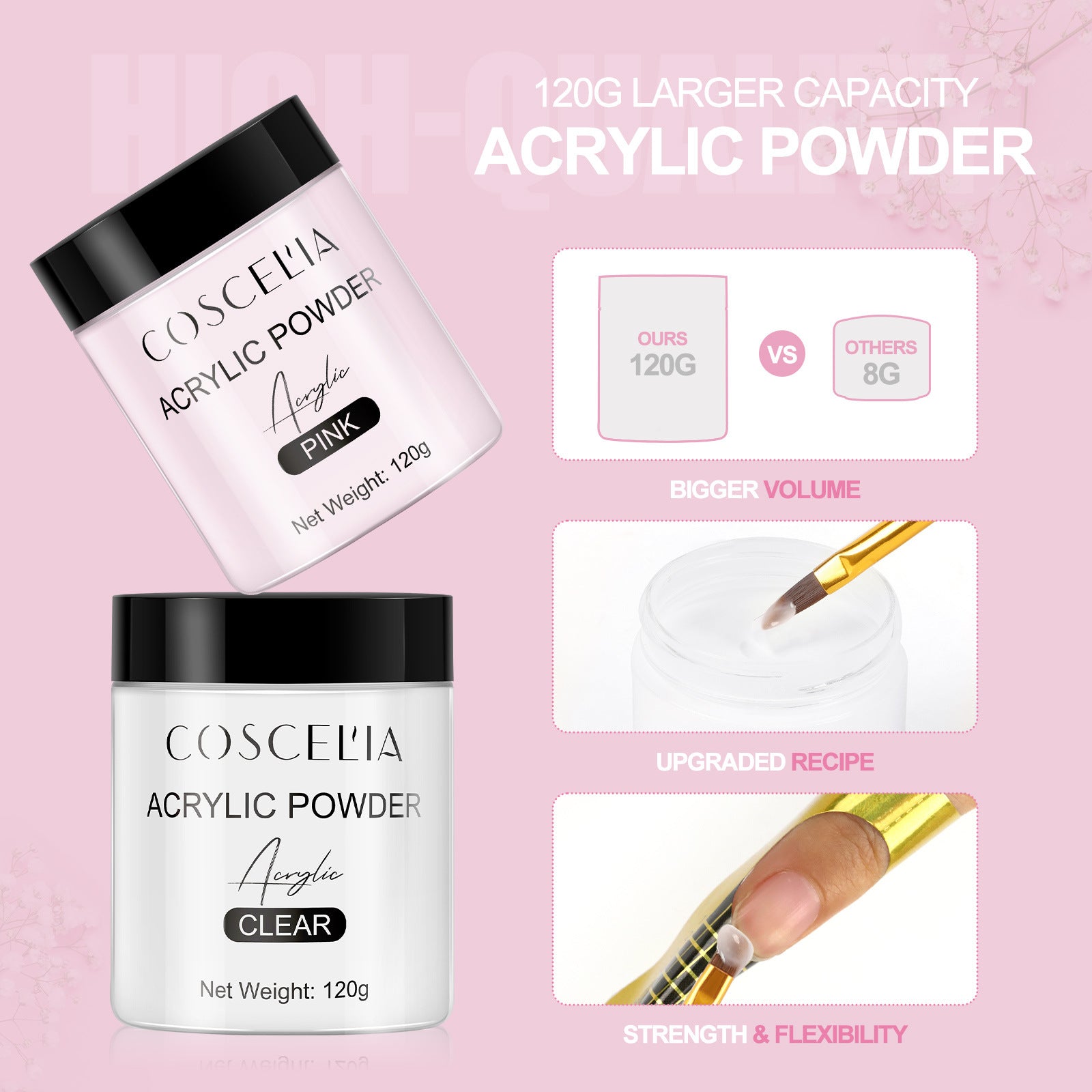 COSCELIA New 120g White Powder Transparent Crystal Powder 150ML Crystal Liquid Nail Shop Nail Tool Set - 2bazar4