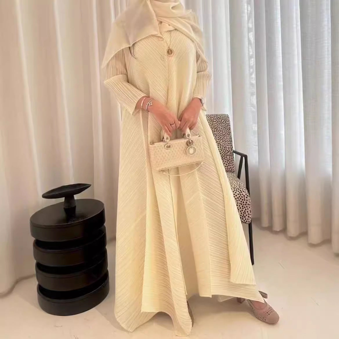 Middle Eastern women's clothing Dubai robe dress women's plus size floral bud skirt high-end apricot long skirt - 2bazar4