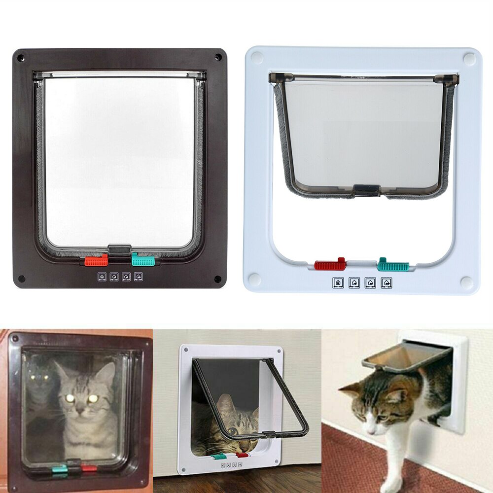 Dog Cat lock Flap Door ABS durable Puppy Pet Door 4 Way Security Lock Gate indoor use Pet Supplies - 2bazar4