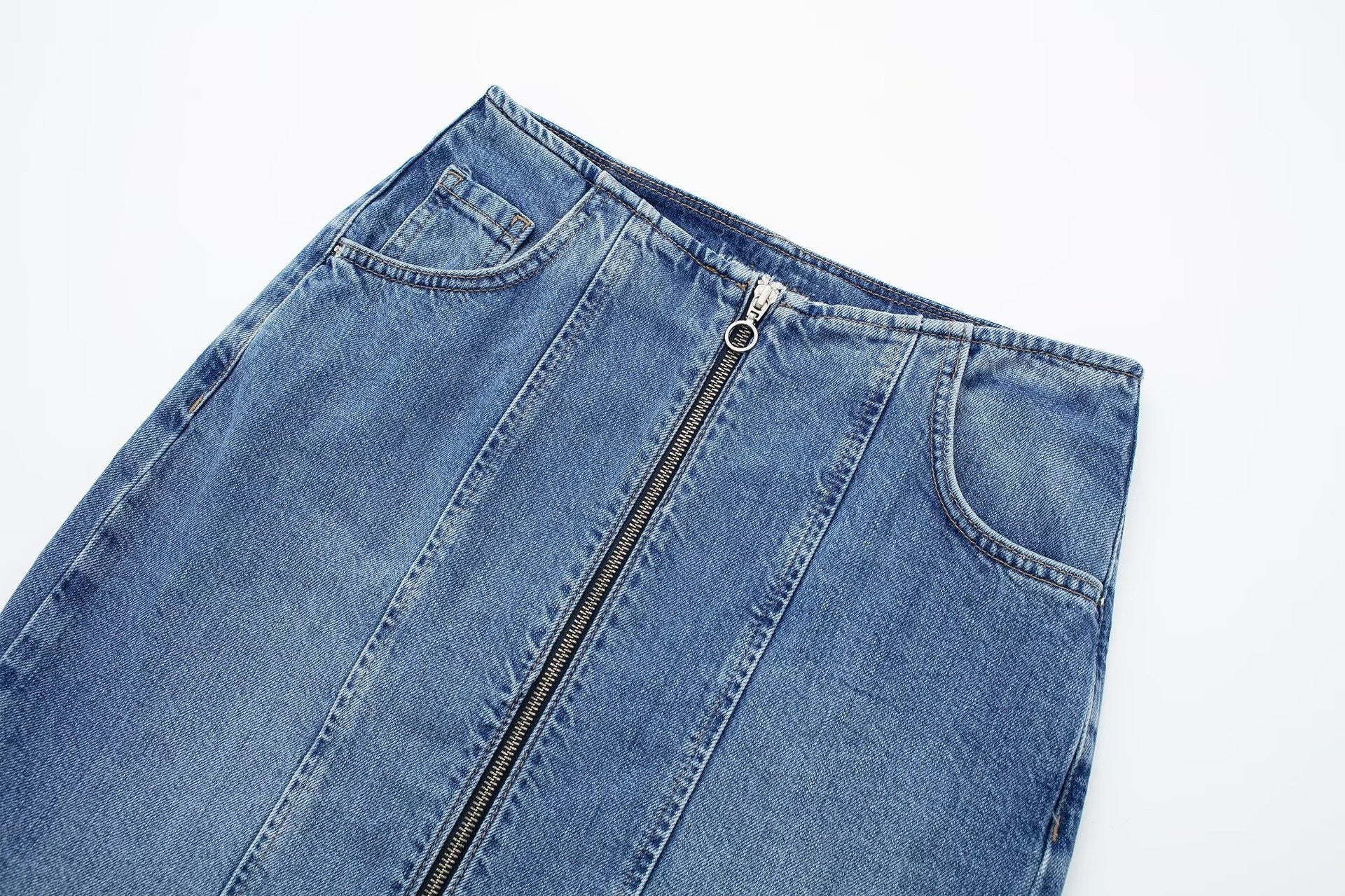 VGH Solid Patchwork Pockets Casual Denim Skirts For Women High Waist Spliced Zipper Split Bodycon Skirt Female Fashion Clothing - 2bazar4