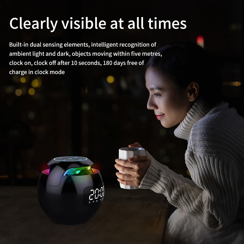 Clock Colorful Bluetooth Speaker Mini Portable Home Ball Plug in Card Small Steel Gun Computer Audio - 2bazar4