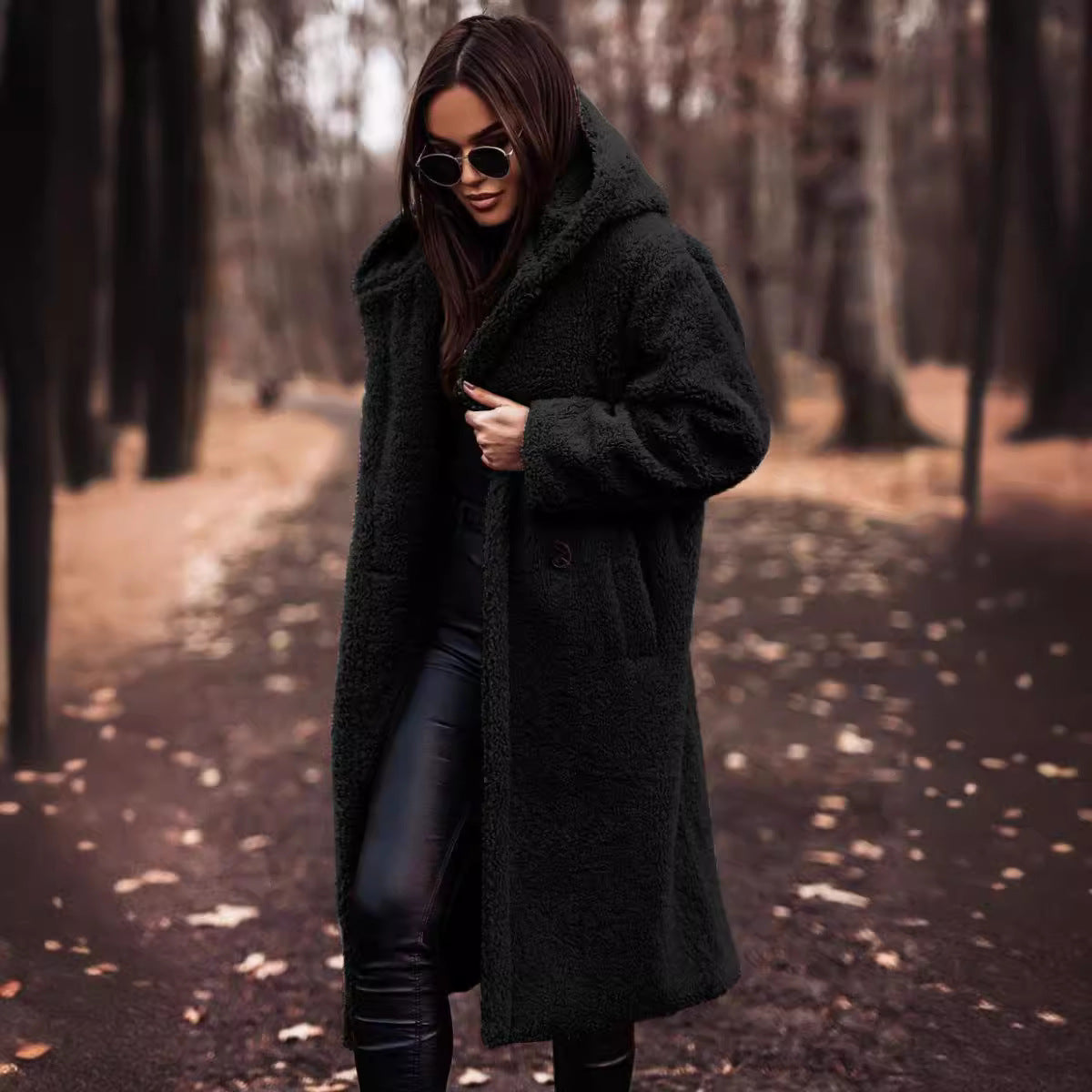 Long net color long sleeved woolen women's coat - 2bazar4