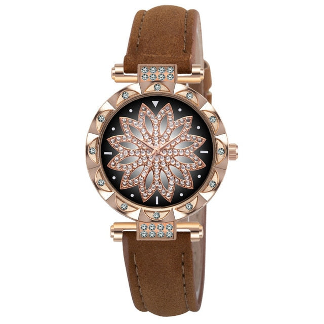 New Fashion Leather Strap Watch Women Quartz Watch Romantic Starry Sky Wrist Watch Bracelet Set for Women Gift Wrist Accessories - 2bazar4
