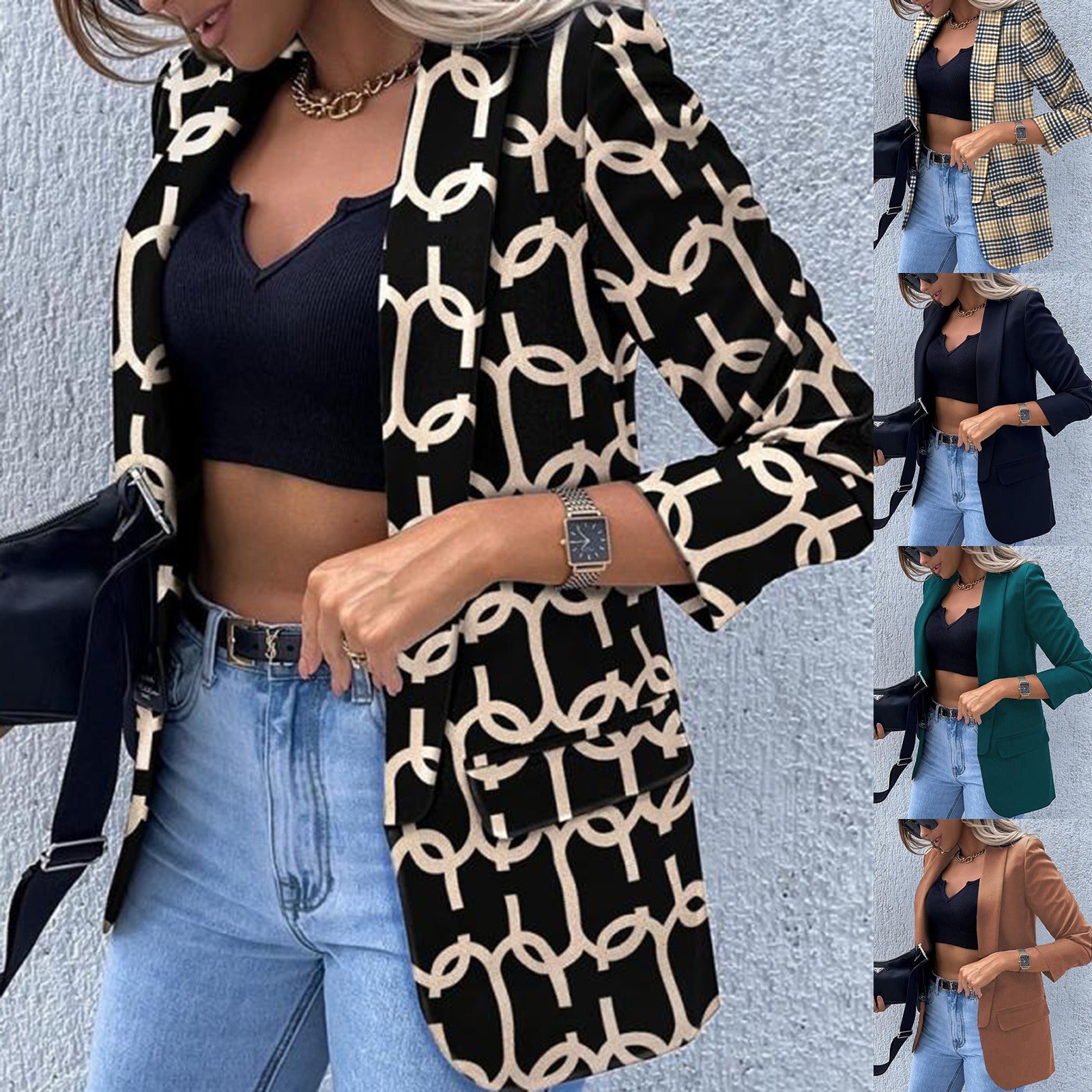 Long sleeved fashionable and sexy printed suit jacket - 2bazar4