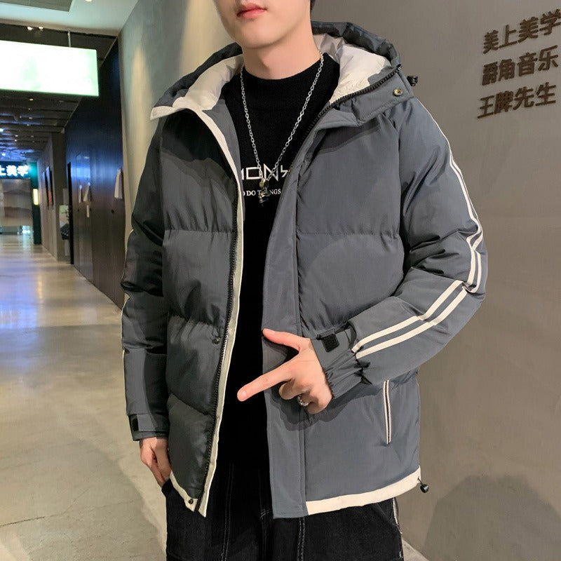 Men's new cotton coat, autumn and winter hooded cotton jacket, casual bread jacket, two-fold cotton jacket,