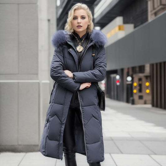 Cotton padded clothes women's middle and long style, slim fit, knee length cotton padded clothes, large wool collar and thick cotton padded jacket - 2bazar4