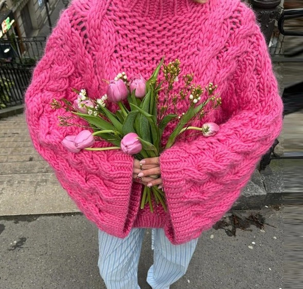 European and American women's INS popular round neck flared sleeve knitted loose sweater - 2bazar4