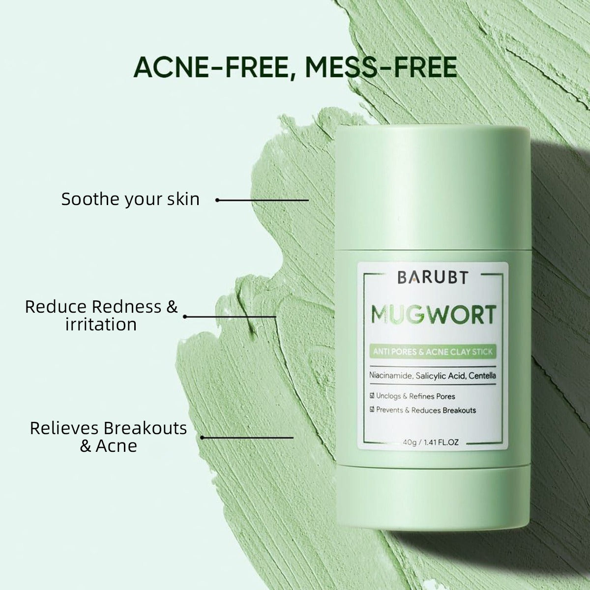 BARUBT mugwort mud mask stick deep cleansing mild blackhead repair facial care smearable mask - 2bazar4