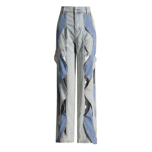 Fashionable new niche design with contrasting colors, twisted high waisted straight leg, slim and casual jeans for women - 2bazar4
