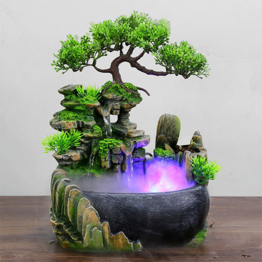 Wealth Feng Shui Company Office Tabletop Ornaments Desktop Flowing Water Waterfall Fountain With Color Changing LED Lights Spray - 2bazar4