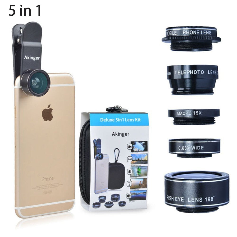 Akinger 4in1 5in1 7in1 10in1 13in1 Phone camera Lens Kit Fisheye Wide Angle macro telescope for iphone xiaomi android phone - 2bazar4