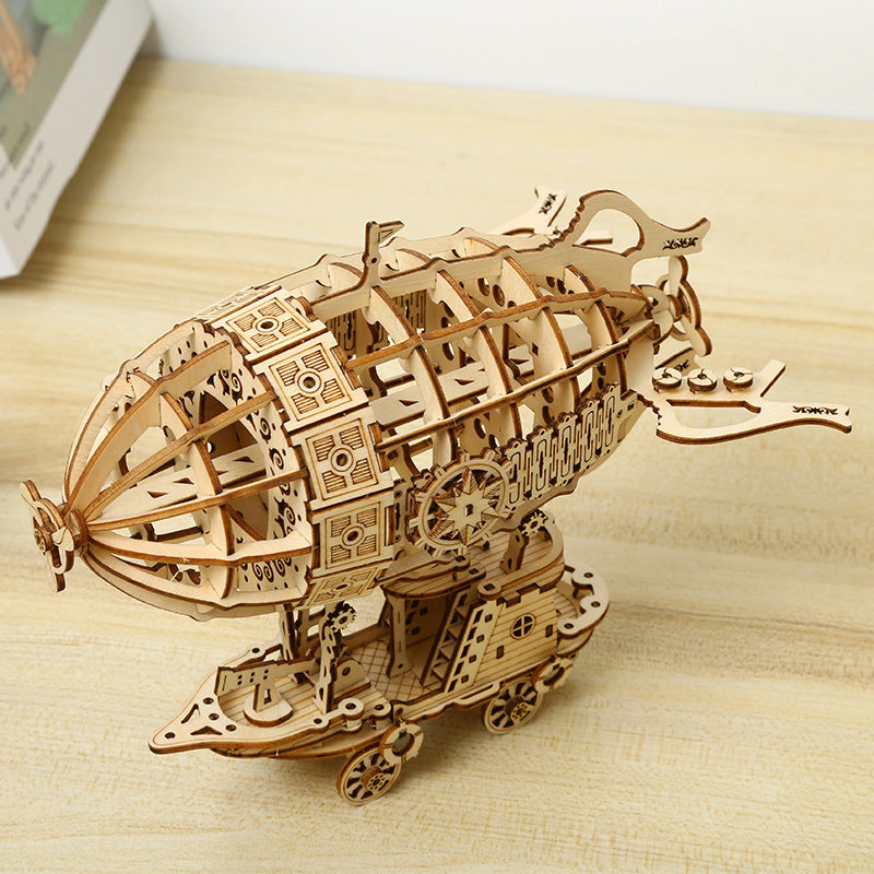 3D creative three-dimensional puzzle manual DIY wooden airship assembly tabletop decoration model children's small toy gifts - 2bazar4