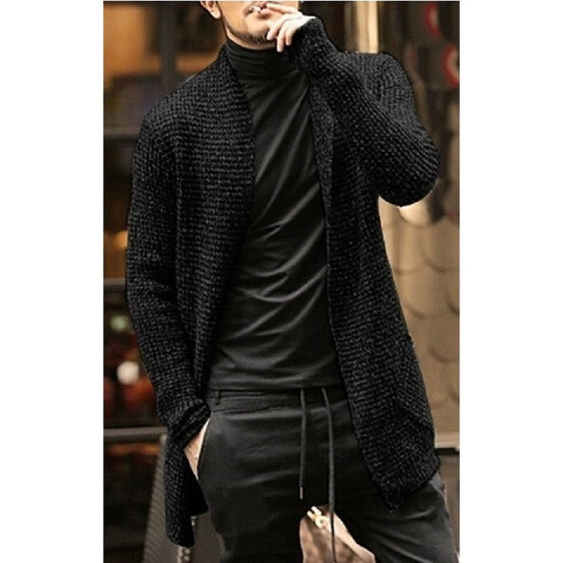 Knitted Cardigan Sweater Men Autumn Mens Long Sweater Jacket Casual Slim Fit Trench Knitwear Sweaters Streetwear Tops Gray - 2bazar4