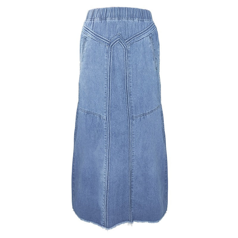 Fashion Street Skirt Summer A Line Denim Skirt Women Autumn Sun Skirt Casual Solid High Waist Women's Long Skirt - 2bazar4