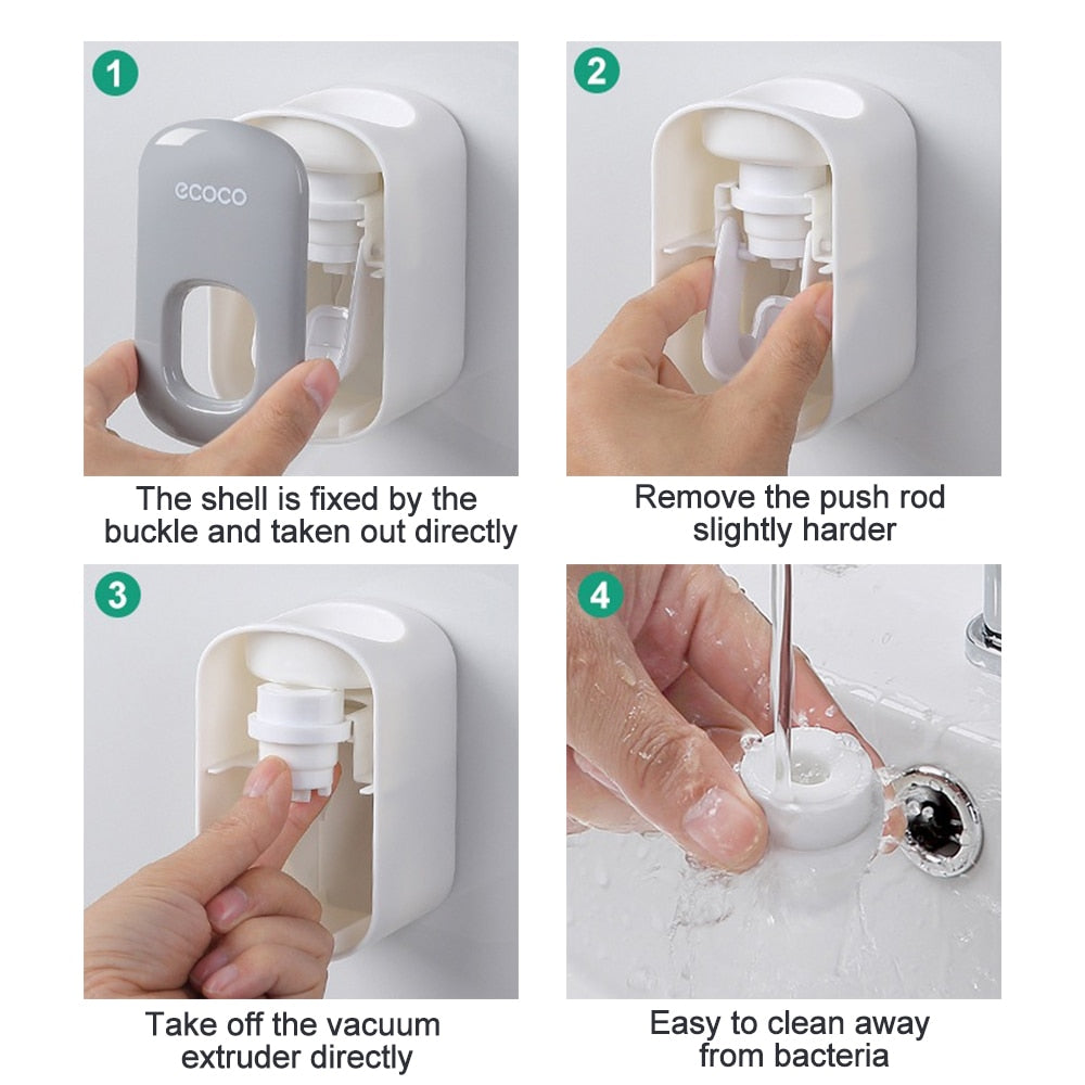 Automatic Toothpaste Dispenser Squeezers Toothpaste Tooth Dust-proof Toothbrush Holder Wall Mount Stand Bathroom Accessories Set - 2bazar4