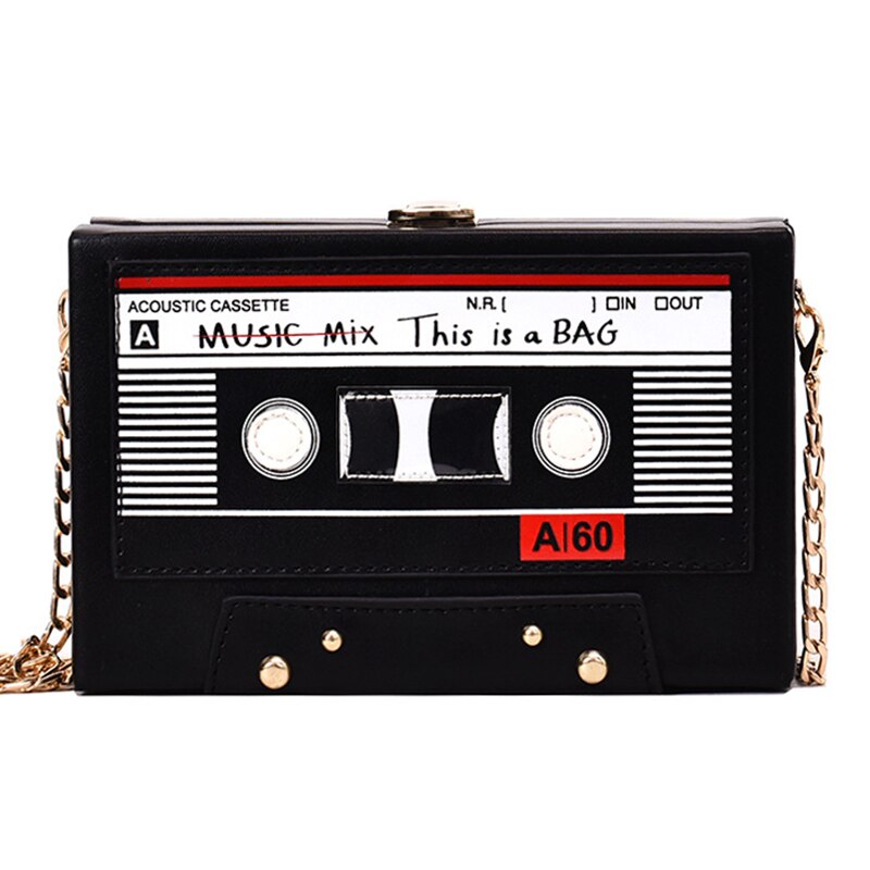 Women Shoulder Bag New Tape Recorder Cute Funny Cartoon Leather Chain Crossbody Bag for Female Day Clutches - 2bazar4