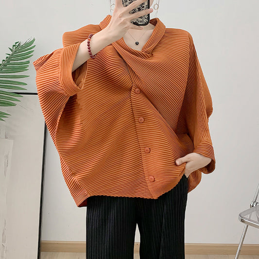 Scarf collar pleated jacket for women, autumn and winter new style, loose and slim fit cardigan top - 2bazar4