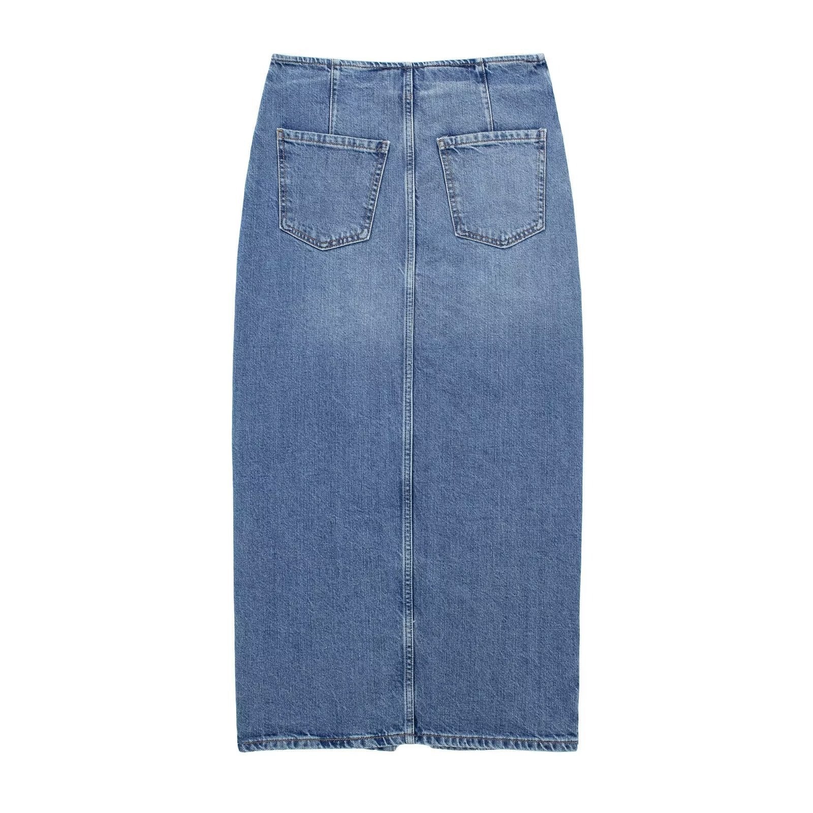 VGH Solid Patchwork Pockets Casual Denim Skirts For Women High Waist Spliced Zipper Split Bodycon Skirt Female Fashion Clothing - 2bazar4