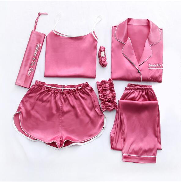 Home Clothes Sexy Pijama 7 Pieces Silk Pajamas For Women Night Suit Sleepwear Sets Pyjamas Women Spring Summer Q1047 - 2bazar4