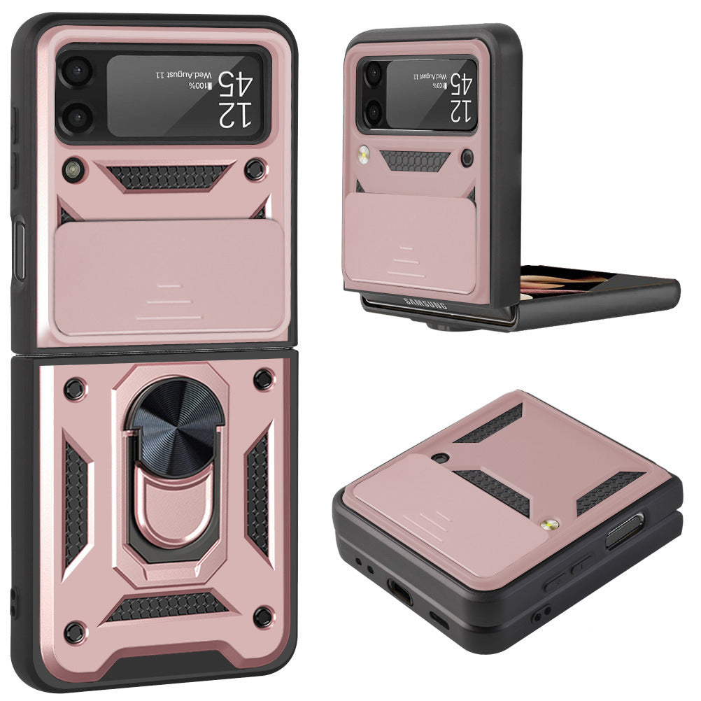 Suitable For Samsung Galaxy Z Flip3 Phone Shell Protective Cover Anti-Fall Magnetic Ring Bracket Mobile Phone Cover - 2bazar4
