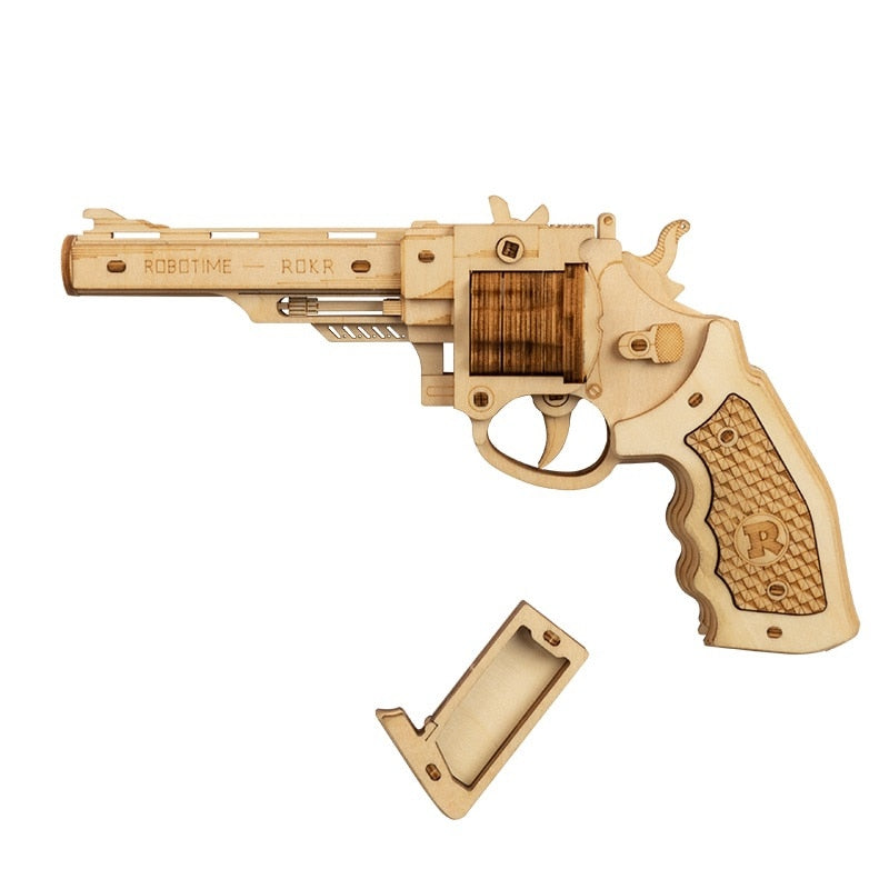 Robotime Gun Building Blocks DIY Revolver,Scatte with Rubber Band Bullet  Wooden Popular Toy Gift for Children Adult - 2bazar4