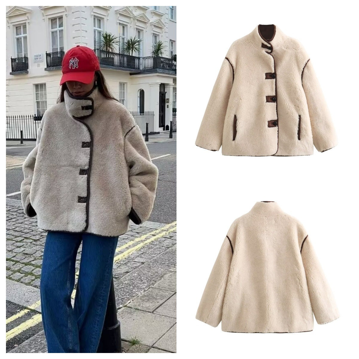 Women's French fashion versatile inlaid fleece loose casual short jacket