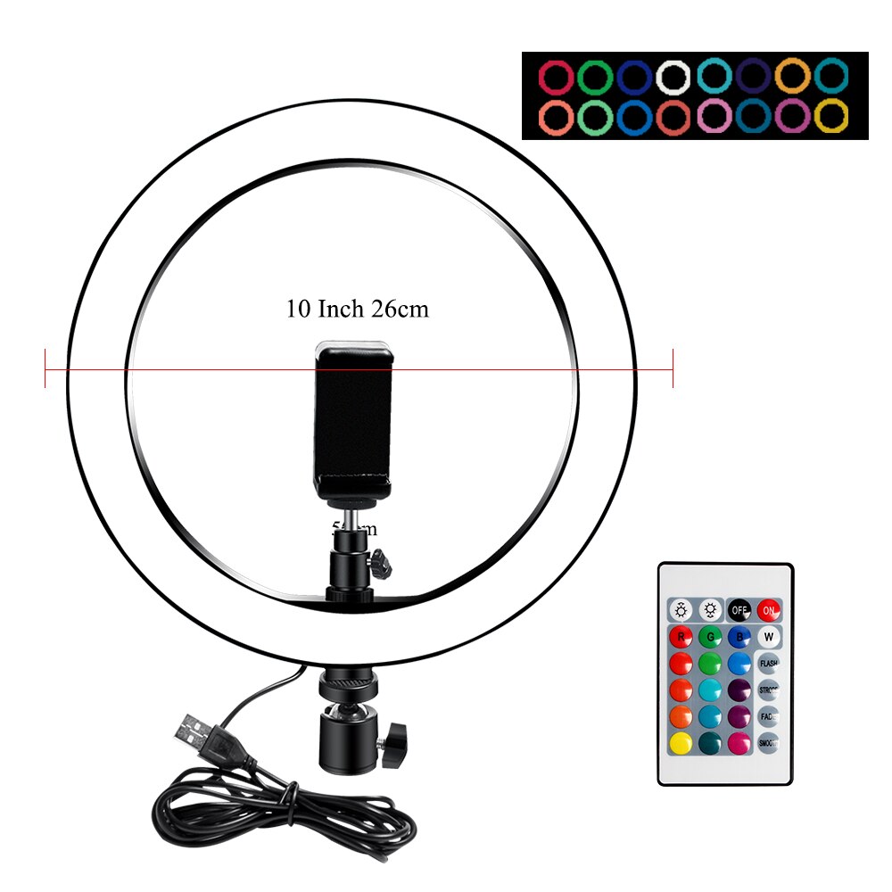 10 Inch Rgb Video Light 16Colors Rgb Ring Lamp For Phone With Remote Camera Studio Large Light Led 48" Stand 160Cm For Youtuber - 2bazar4