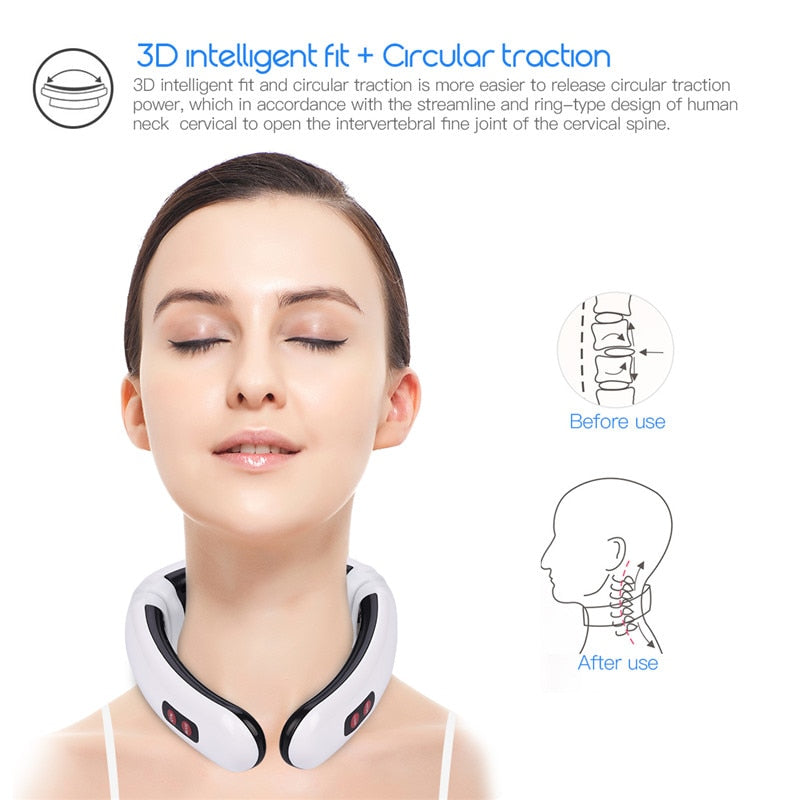 Electric Pulse Neck Massager Cervical Vertebra Impulse Massage Physiotherapeutic Acupuncture Magnetic Therapy Relief Pain Tool - 2bazar4