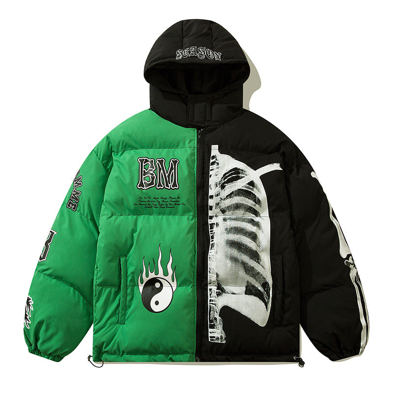 Trend Brand Street National Style Gossip Tai Chi Hit Color Warm Cotton Jacket Men And Women Loose Hooded Cotton Clothes - 2bazar4