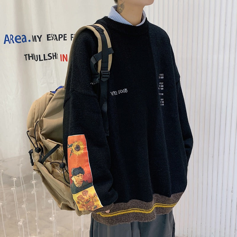 Sweater for men in autumn and winter, thickened round neck, oversized, loose, retro Japanese knit sweater, trendy outerwear for - 2bazar4