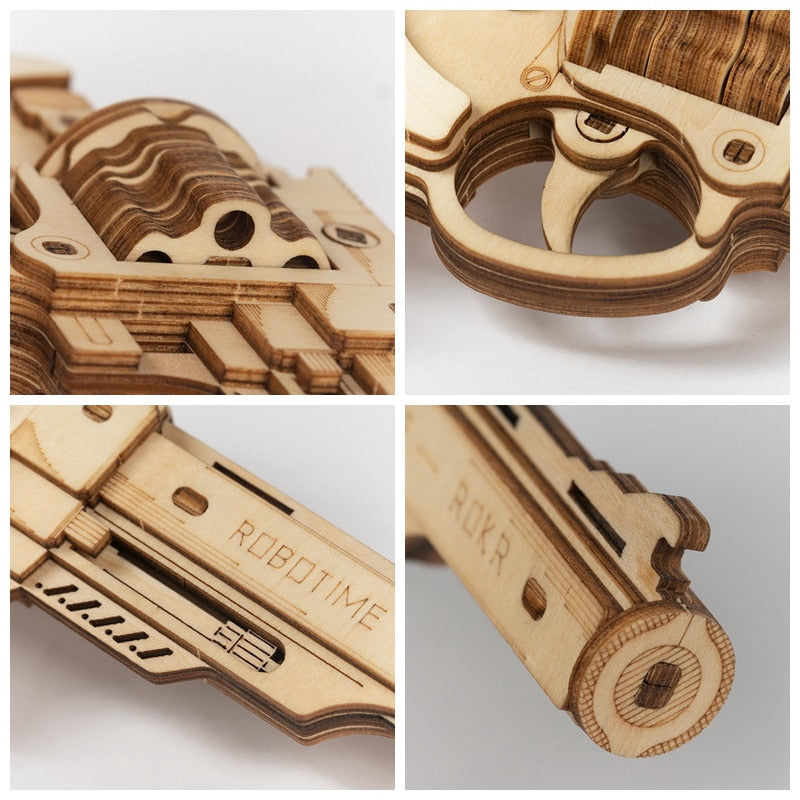 Robotime Gun Building Blocks DIY Revolver,Scatte with Rubber Band Bullet Wooden Popular Toy Gift for Children Adult - 2bazar4