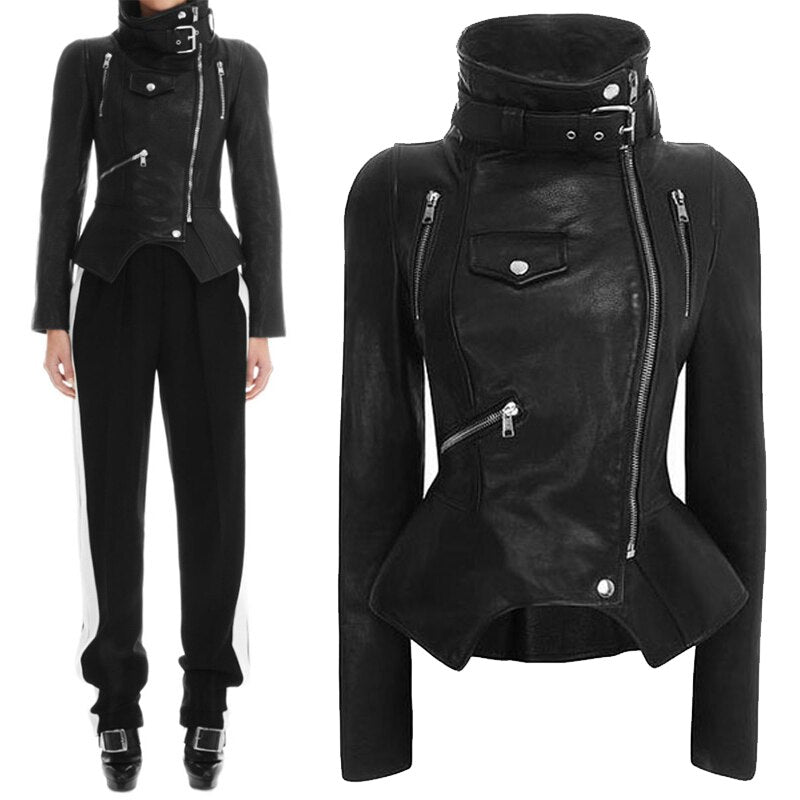 Motorcycle Leather Gothic Jacket Women Faux Leather Fashion Black Faux Coats Trend Jacket Streetwear - 2bazar4