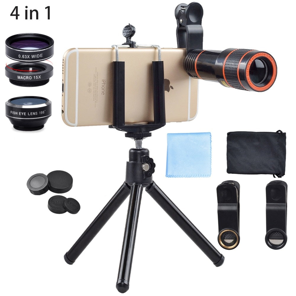 Akinger 4in1 5in1 7in1 10in1 13in1 Phone camera Lens Kit Fisheye Wide Angle macro telescope for iphone xiaomi android phone - 2bazar4