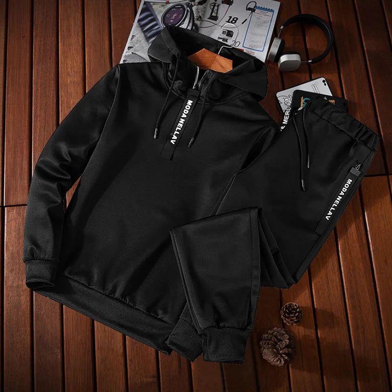 Sets Tracksuit Men Autumn Winter Hooded Sweatshirt Drawstring Outfit Sportswear 2024 Male Suit Pullover Two Piece Set Casual - 2bazar4