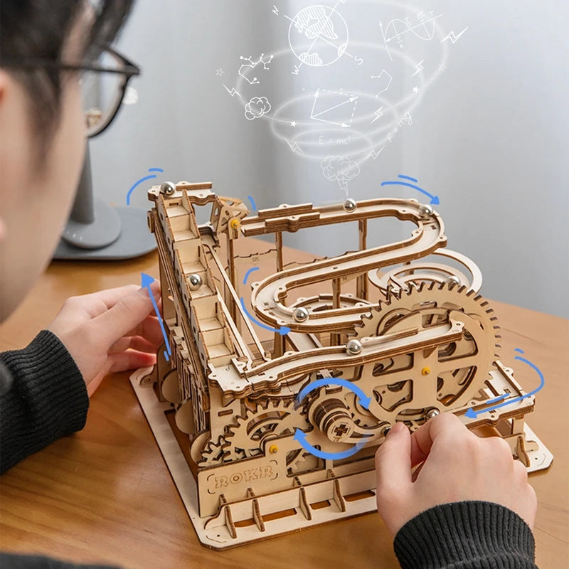 Robotime Rokr 4 Kinds Marble Run DIY Waterwheel Wooden Model Building Block Kits Assembly Toy Gift for Children Adult Dropship - 2bazar4