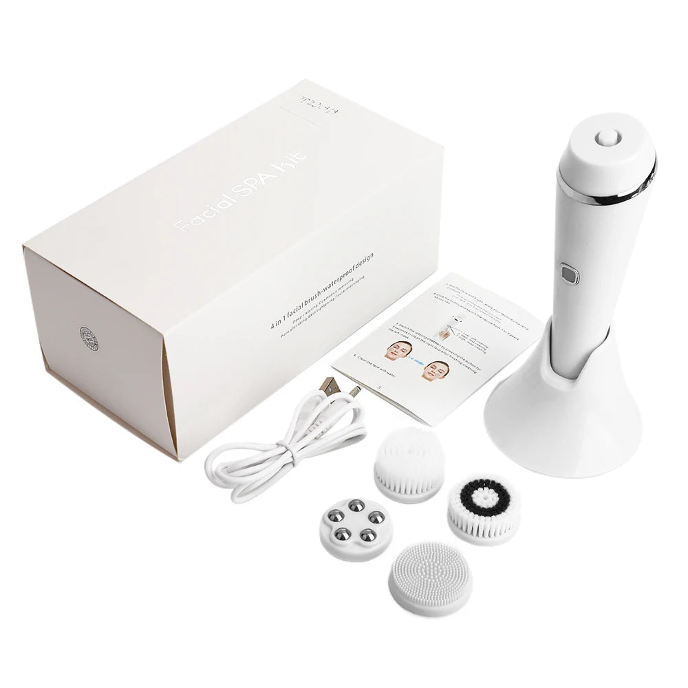 4 IN 1 Electric Face Deep Cleansing Brush Spin Pore Cleaner Face Wash Machine Makeup Remove Waterproof Facial Massager Skin Care - 2bazar4