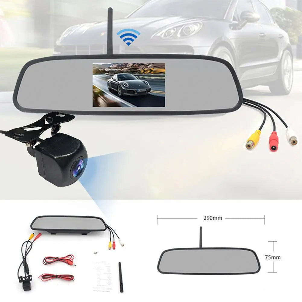 Rearview Mirror Camera Dvr 4.3-inch Rear View Mirror + Reversing Camera Wireless Car Reversing Camera Automobile Video Recorder - 2bazar4