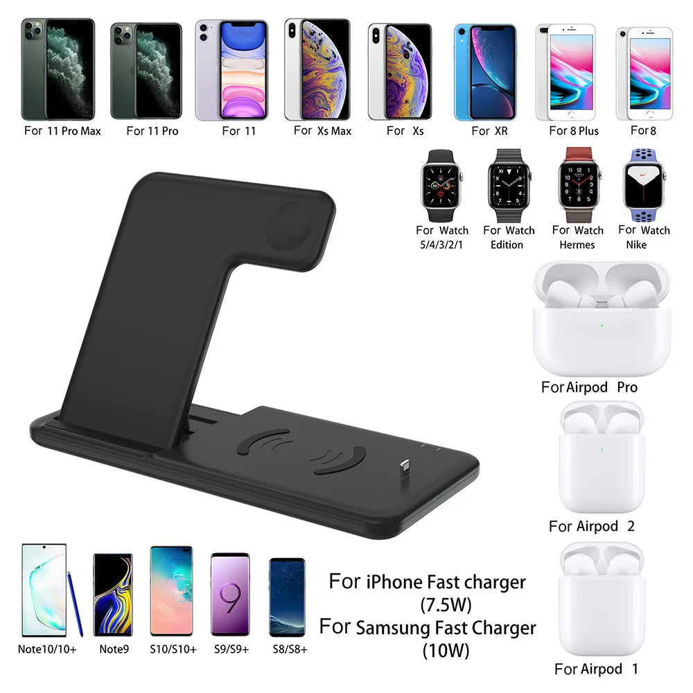 15W Qi Fast Wireless Charger Stand For iPhone 11 XR X 8 Apple Watch 4 1 Foldable Charging Dock StationProduct Description
	 【Foldable&Portable】The charging dock station thickness less than 0.6 inches when folded, just takes up little spaceis. The charger holder f
