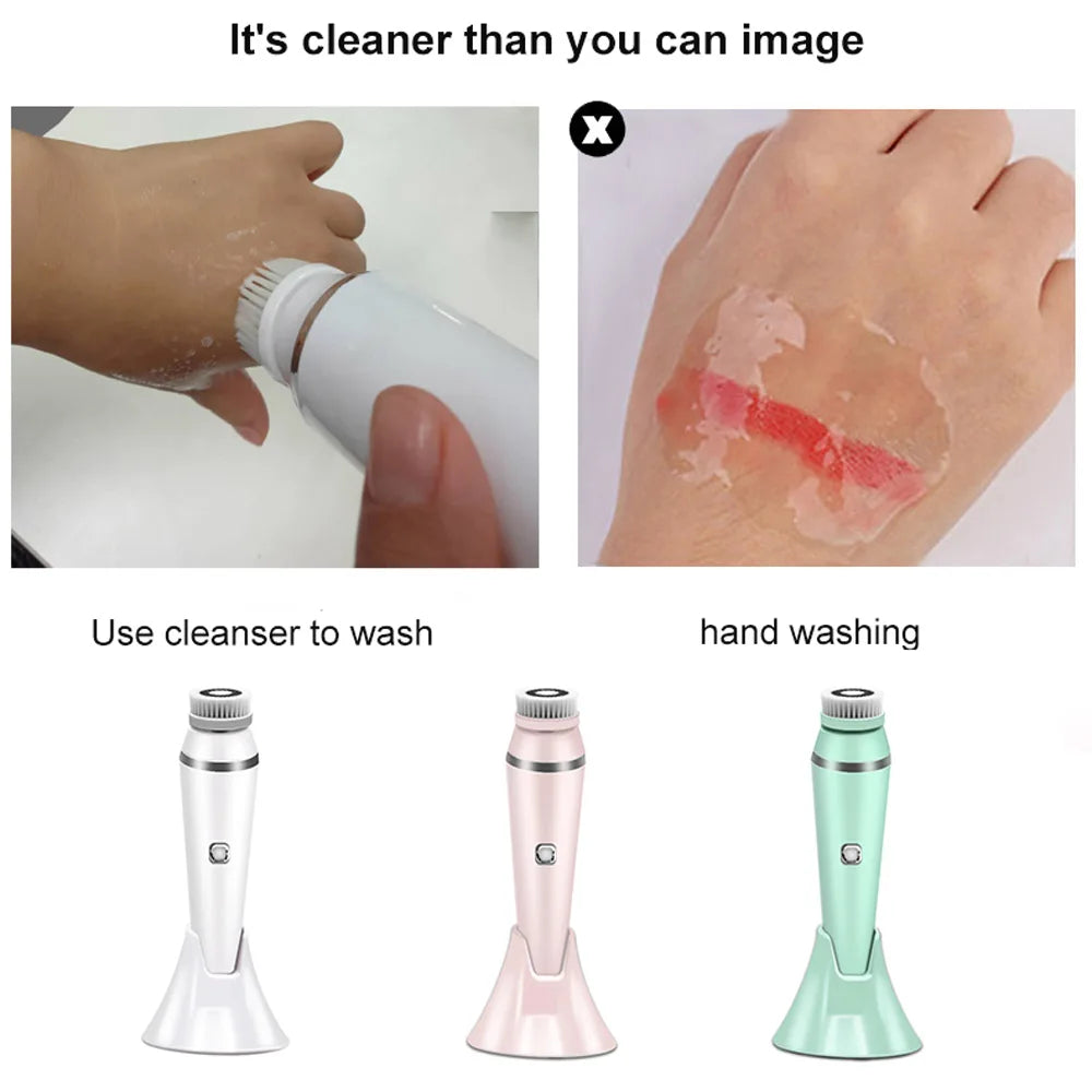 4 IN 1 Electric Face Deep Cleansing Brush Spin Pore Cleaner Face Wash Machine Makeup Remove Waterproof Facial Massager Skin Care - 2bazar4