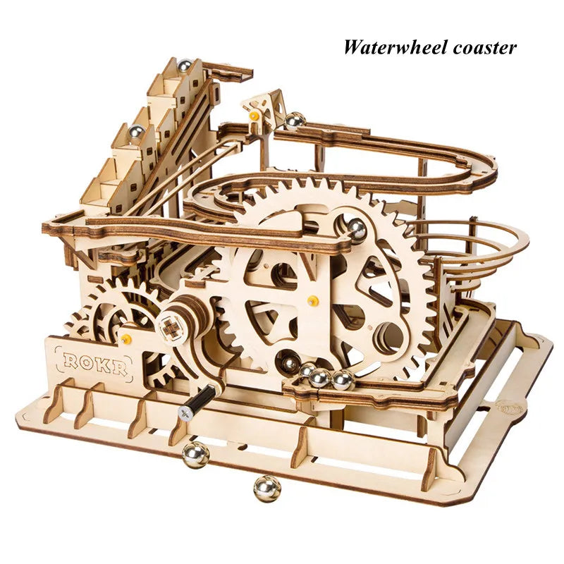 Robotime Rokr 4 Kinds Marble Run DIY Waterwheel Wooden Model Building Block Kits Assembly Toy Gift for Children Adult Dropship - 2bazar4