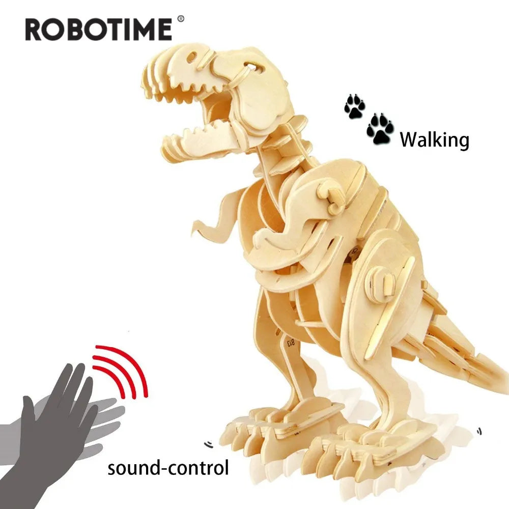 Robotime Creative DIY 3D Walking T-rex Wooden Puzzle Game Assembly Sound Control Dinosaur Toy Gift for Children Adult D210 - 2bazar4