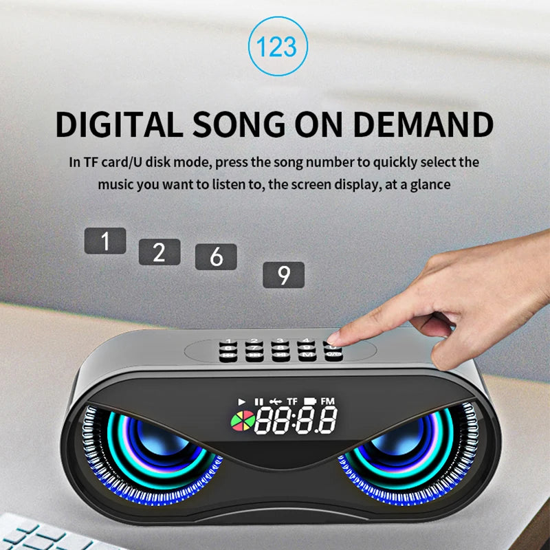 M6 Cool Owl Design Bluetooth Speaker LED Flash Wireless Loudspeaker FM Radio Alarm Clock TF Card Support Select Songs By Number - 2bazar4