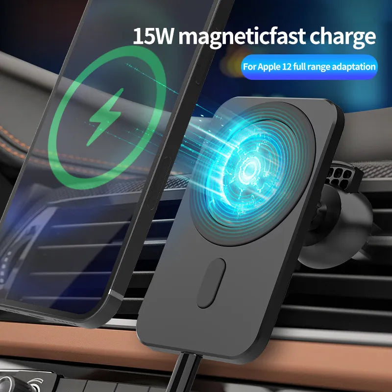 15w Magnetic Car Wireless Charger Phone Stand For Iphone 12 ProMax 12Mini Magsafe Car Holder - 2bazar4